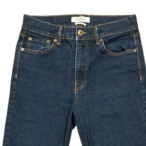 Pistola Vintage Style High Rise Ankle Straight Jeans Dark Indigo Raw Hem 29